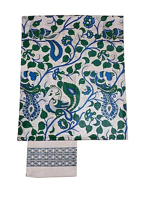 Green & cream kalamkari Unstitched Salwar Suit Dress Material with Dupatta Green & cream kalamkari Unstitched Salwar Suit Dress Material with Dupatta