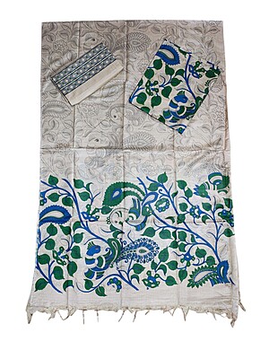 Green & cream kalamkari Unstitched Salwar Suit Dress Material with Dupatta Green & cream kalamkari Unstitched Salwar Suit Dress Material with Dupatta