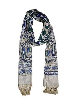 Blue & Green Kalamkari Print Cotton Silk Dupatta for Women Blue & Green Kalamkari Print Cotton Silk Dupatta for Women