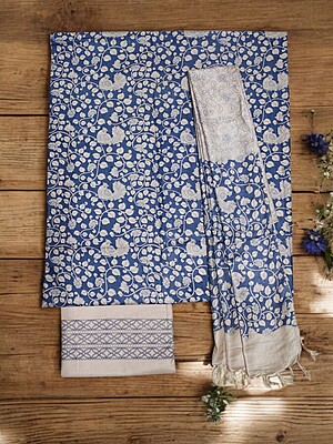 Indigo Kalamkari Unstitched Salwar Suit Dress Material with Dupatta