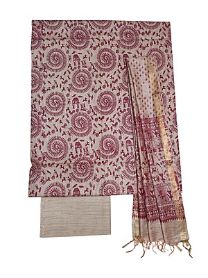 Maroon Kalamkari Unstitched Salwar Suit Dress Material with Dupatta