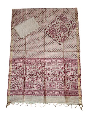 Maroon Kalamkari Unstitched Salwar Suit Dress Material with Dupatta