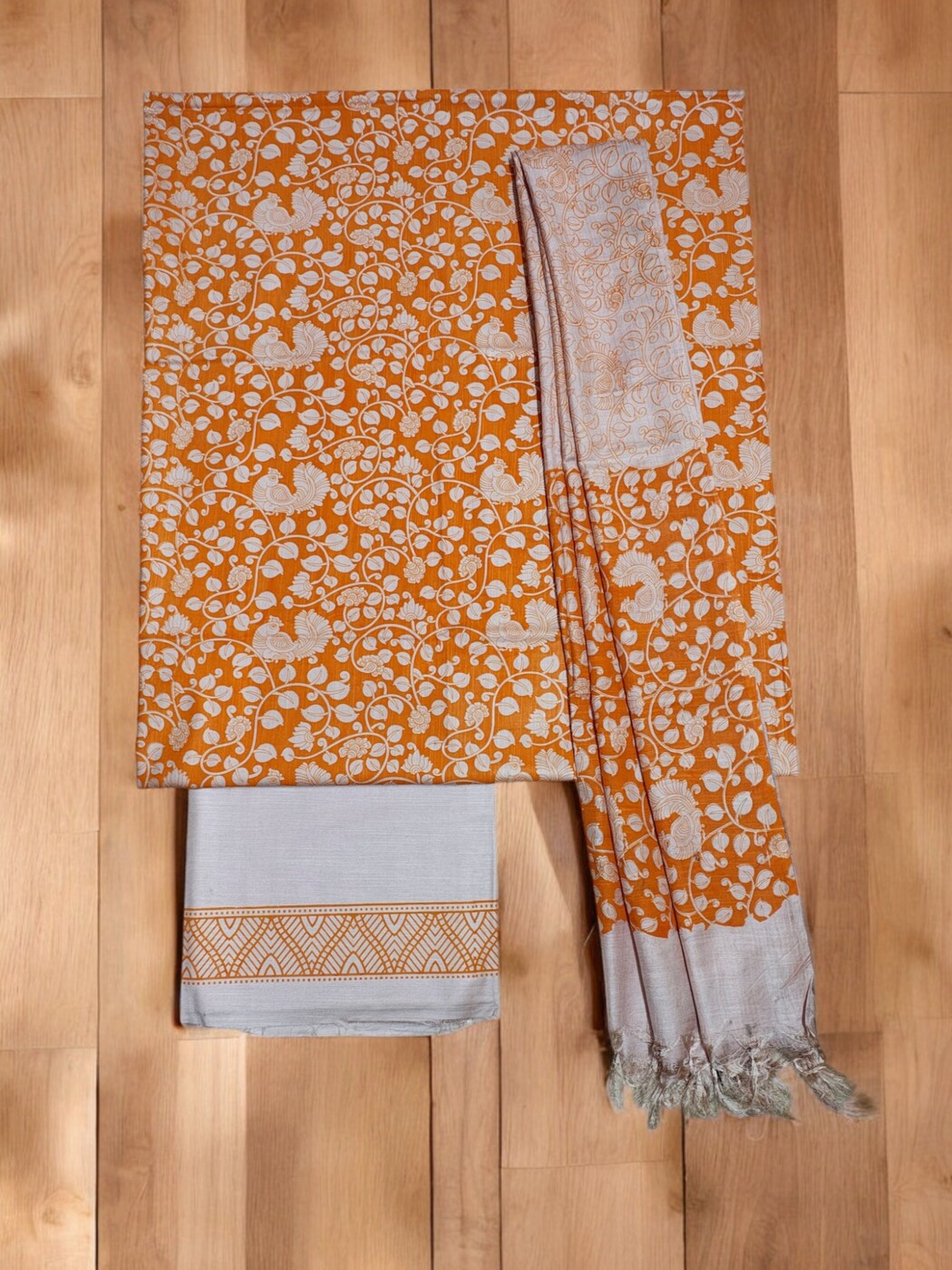 Orange - Natural Dyed Cotton Hand Block Print Pintuck Kalamkari Dress 03 main image 0