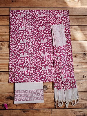 Pink kalamkari Unstitched Salwar Suit Dress Material with Dupatta