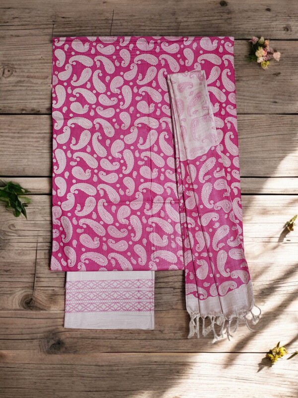 Pink & Green Kalamkari Unstitched Salwar Suit Dress Material with Dupatta Pink & Green Kalamkari Unstitched Salwar Suit Dress Material with Dupatta