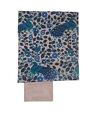 Blue & cream kalamkari Unstitched Salwar Suit Dress Material with Dupatta