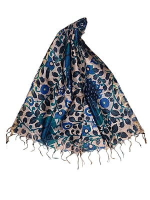Blue & cream kalamkari Unstitched Salwar Suit Dress Material with Dupatta