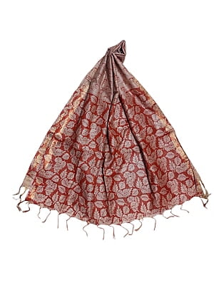 Kalamkari Print Red Unstitched Silk Salwar Suit Dress Material with Dupatta
