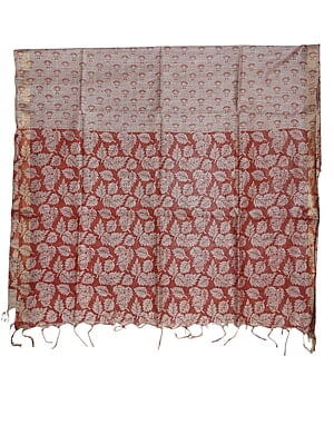 Kalamkari Print Red Unstitched Silk Salwar Suit Dress Material with Dupatta