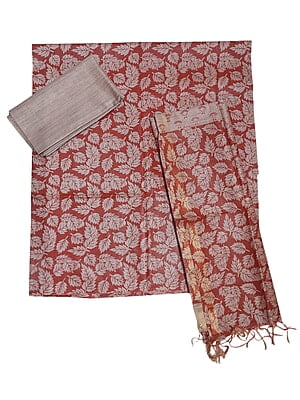 Kalamkari Print Red Unstitched Silk Salwar Suit Dress Material with Dupatta