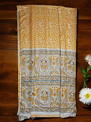 Yellow Kalamkari Cotton Silk Saree with Unstitched Blouse Yellow Kalamkari Cotton Silk Saree with Unstitched Blouse