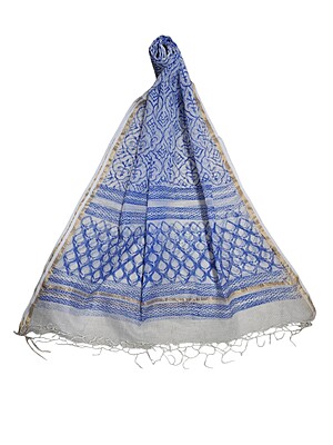 Indigo & White Unstitched Hand block Print Cotton Salwar Suit Set with Kota Doria Dupatta for Women