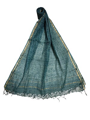 Pink & Green Unstitched Hand block Print Cotton Salwar Suit Set with Kota Doria Dupatta for Women