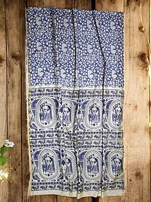 Purple Kalamkari Print Saree with Unstitched Blouse Purple Kalamkari Print Saree with Unstitched Blouse
