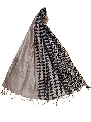 Black Madhubani Print Unstitched Katan Silk Salwar Suit with Dupatta Black Madhubani Print Unstitched Katan Silk Salwar Suit with Dupatta
