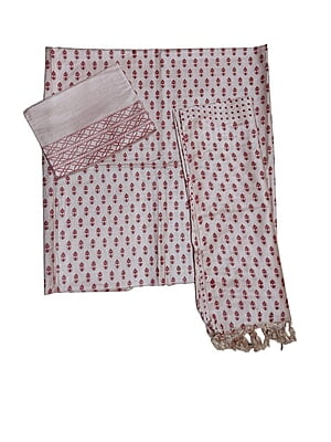 Maroon Madhubani Print Unstitched Silk Salwar Suit with Dupatta
