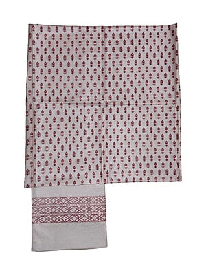 Maroon Madhubani Print Unstitched Silk Salwar Suit with Dupatta