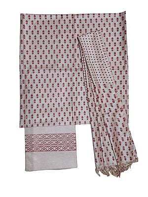 Maroon Madhubani Print Unstitched Silk Salwar Suit with Dupatta