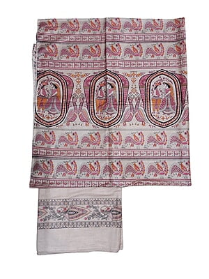 Orange & Pink Madhubani Print Unstitched Katan Silk Salwar Suit with Dupatta Orange & Pink Madhubani Print Unstitched Katan Silk Salwar Suit with Dupatta