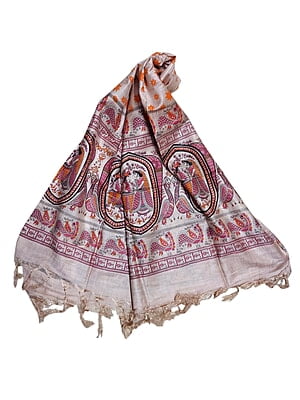 Orange & Pink Madhubani Print Unstitched Katan Silk Salwar Suit with Dupatta Orange & Pink Madhubani Print Unstitched Katan Silk Salwar Suit with Dupatta