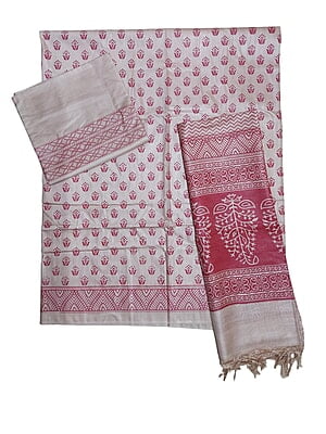 Pink Madhubani Print Unstitched Silk Salwar Suit with Dupatta