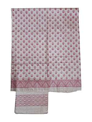 Pink Madhubani Print Unstitched Silk Salwar Suit with Dupatta