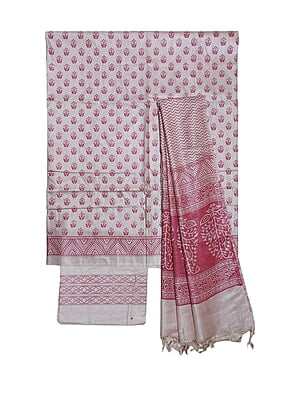 Pink Madhubani Print Unstitched Silk Salwar Suit with Dupatta