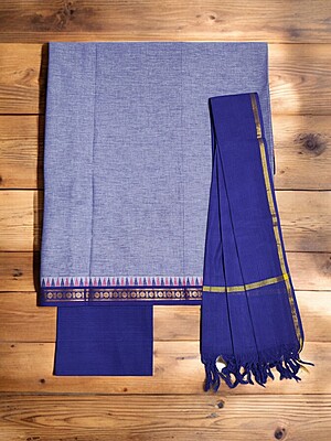 Purple Handloom South Cotton Unstitched Salwar Suit Set with Dupatta for Women