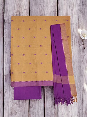 Mustard & Purple Handloom Mangalgiri Cotton Unstitched Salwar Suit Set with Dupatta for Women