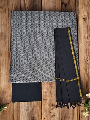 Grey & Black Handloom South Cotton Unstitched Salwar Suit Set with Dupatta for Women Grey & Black Handloom South Cotton Unstitched Salwar Suit Set with Dupatta for Women