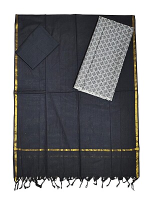 Grey & Black Handloom South Cotton Unstitched Salwar Suit Set with Dupatta for Women Grey & Black Handloom South Cotton Unstitched Salwar Suit Set with Dupatta for Women