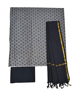 Grey & Black Handloom South Cotton Unstitched Salwar Suit Set with Dupatta for Women Grey & Black Handloom South Cotton Unstitched Salwar Suit Set with Dupatta for Women