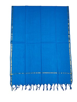 Green & Blue Handloom Mangalagiri Cotton Unstitched Salwar Suit with Ikkat Border for Women