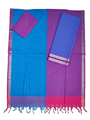 Blue & Purple Handloom Mangalagiri Cotton Solid Unstitched Salwar Suit Set with Dupatta for Women Blue & Purple Handloom Mangalagiri Cotton Solid Unstitched Salwar Suit Set with Dupatta for Women