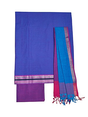 Blue & Purple Handloom Mangalagiri Cotton Solid Unstitched Salwar Suit Set with Dupatta for Women Blue & Purple Handloom Mangalagiri Cotton Solid Unstitched Salwar Suit Set with Dupatta for Women