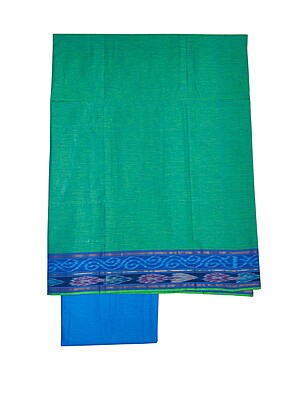 Green & Blue Handloom Mangalagiri Cotton Plain Unstitched Salwar Suit with Ikkat Border for Women Green & Blue Handloom Mangalagiri Cotton Plain Unstitched Salwar Suit with Ikkat Border for Women