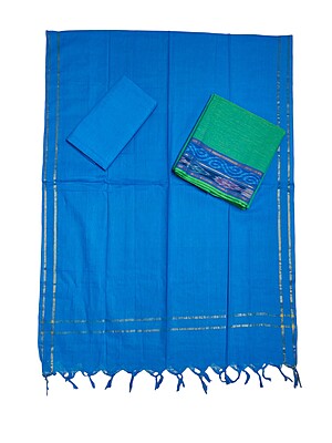 Green & Blue Handloom Mangalagiri Cotton Plain Unstitched Salwar Suit with Ikkat Border for Women Green & Blue Handloom Mangalagiri Cotton Plain Unstitched Salwar Suit with Ikkat Border for Women