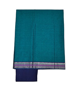 Green & Blue Mangalagiri Cotton Unstitched Salwar Suit Set with Dupatta for Women