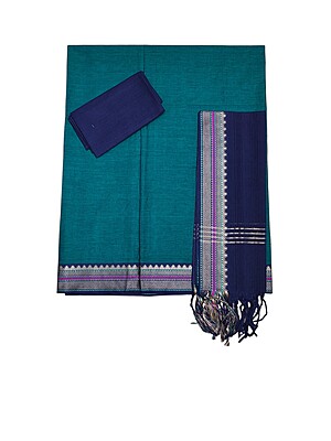 Green & Blue Mangalagiri Cotton Unstitched Salwar Suit Set with Dupatta for Women