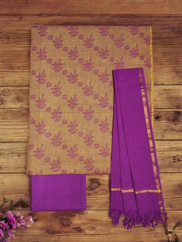 Mustard & Purple Handloom South Cotton Unstitched Salwar Suit Set with Dupatta for Women Mustard & Purple Handloom South Cotton Unstitched Salwar Suit Set with Dupatta for Women