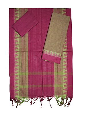 Maroon & Green Handloom Mangalagiri Cotton Plain Unstitched Salwar Suit with Temple Border for Women Maroon & Green Handloom Mangalagiri Cotton Plain Unstitched Salwar Suit with Temple Border for Women