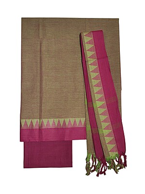 Maroon & Green Handloom Mangalagiri Cotton Plain Unstitched Salwar Suit with Temple Border for Women Maroon & Green Handloom Mangalagiri Cotton Plain Unstitched Salwar Suit with Temple Border for Women