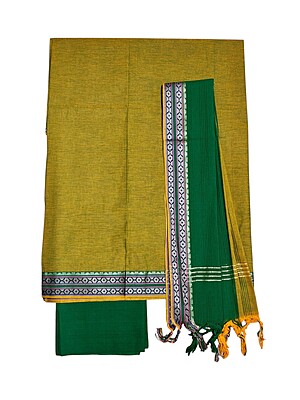 Olive Green Handloom Mangalagiri Cotton Solid Unstitched Salwar Suit Set with Dupatta for Women