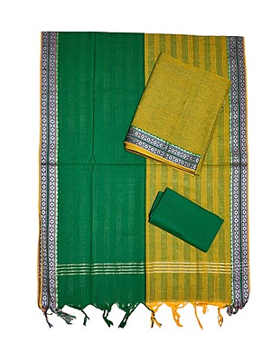 Olive Green Handloom Mangalagiri Cotton Solid Unstitched Salwar Suit Set with Dupatta for Women