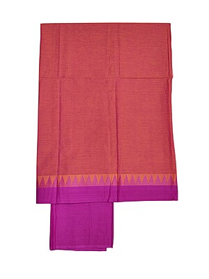 Orange & Pink Handloom Mangalagiri Cotton Plain Unstitched Salwar Suit with Temple Border for Women Orange & Pink Handloom Mangalagiri Cotton Plain Unstitched Salwar Suit with Temple Border for Women