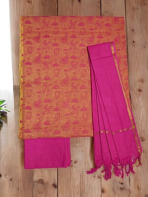 Pink Unstitched Solid Salwar Suit Fabric with Dupatta