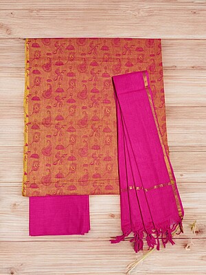 Pink Unstitched Solid Salwar Suit Fabric with Dupatta