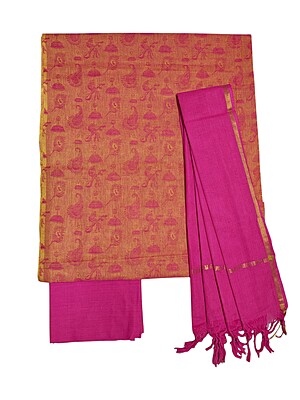Pink Unstitched Solid Salwar Suit Fabric with Dupatta