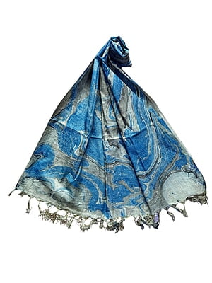 Blue Marble Print Cotton Silk Dupatta