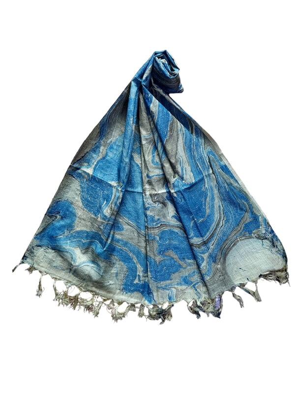 Blue Marble Print Cotton Silk Dupatta